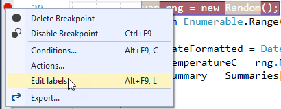 edit breakpoint label