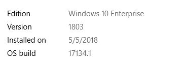 Windows 2018 Apri 更新